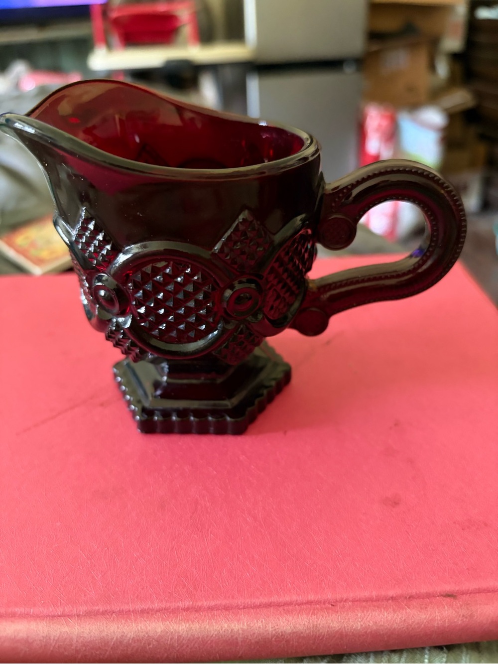 Avon Cape Cod Ruby Red Pressed Glass Creamer Pitcher